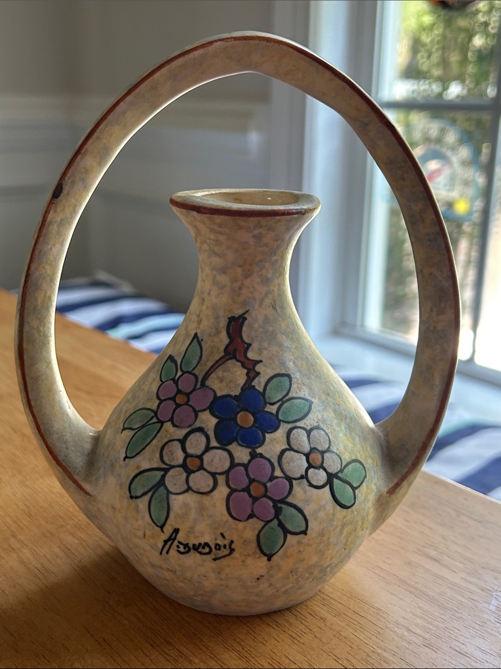 Vintage Signed Antoine Dubois Mons Belgium Floral Handle Vase 1920-30’s Belgium